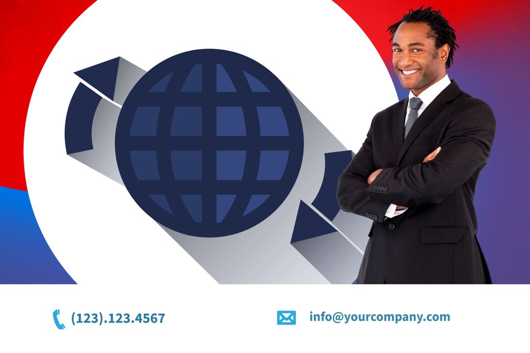 Confident Businessman with Global Connectivity Symbol