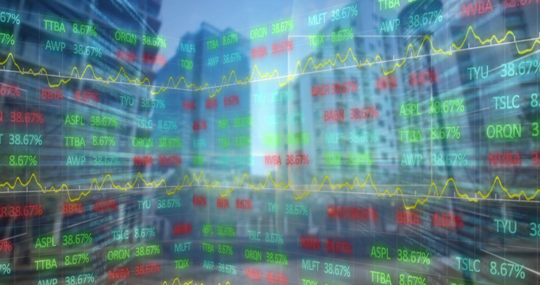 Dynamic Stock Ticker and Graph Over City Overview