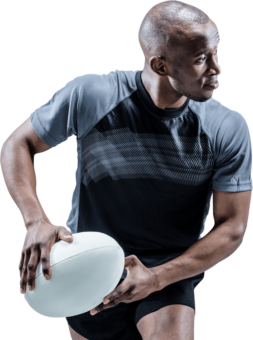 Transparent Background Athlete Running with Rugby Ball
