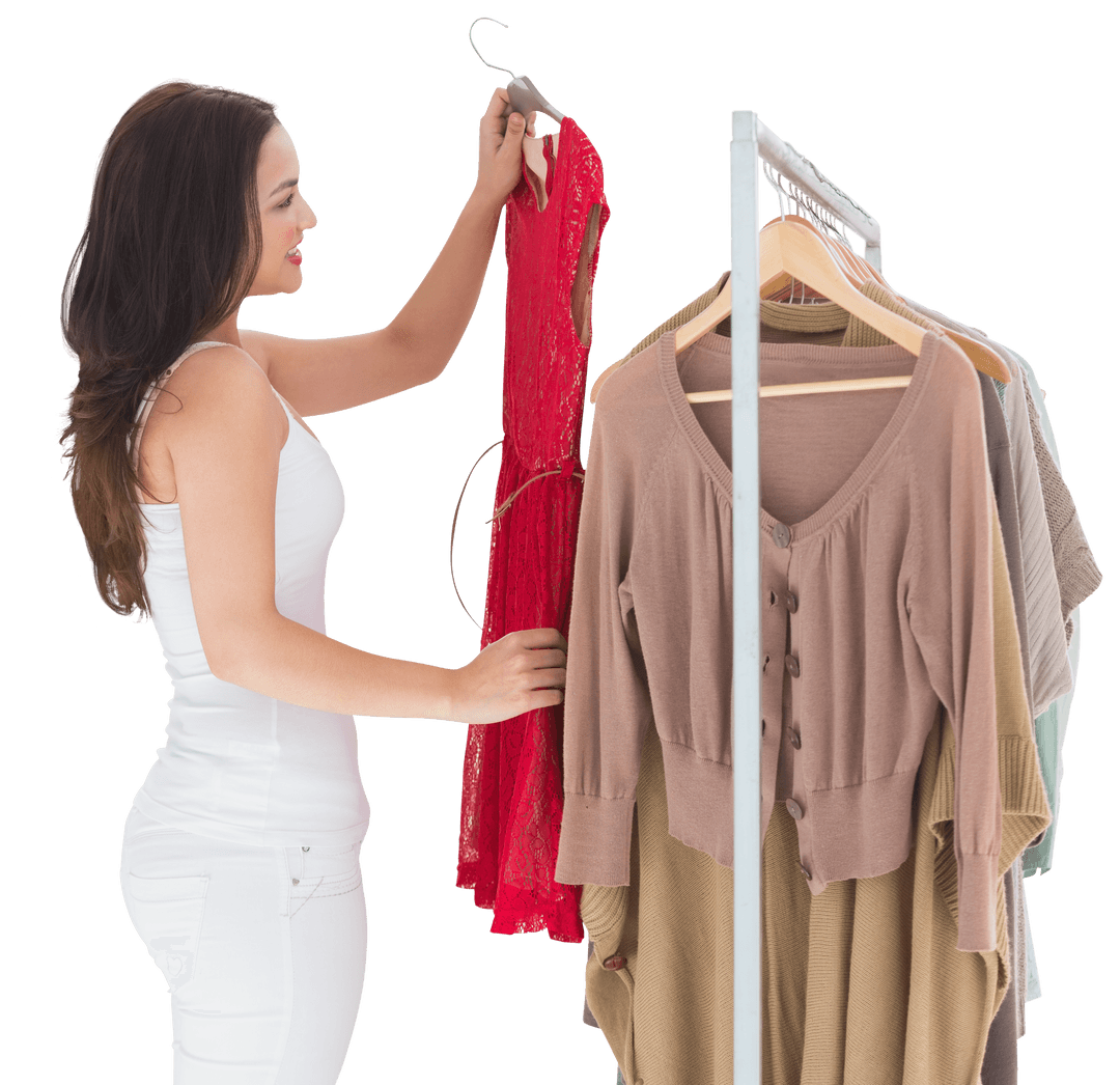Caucasian Woman Shopping and Browsing Clothes on Transparent Background