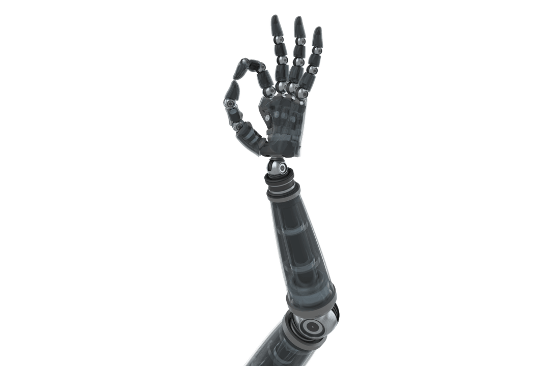 Transparent Black Robotic Hand Gesturing OK Signal