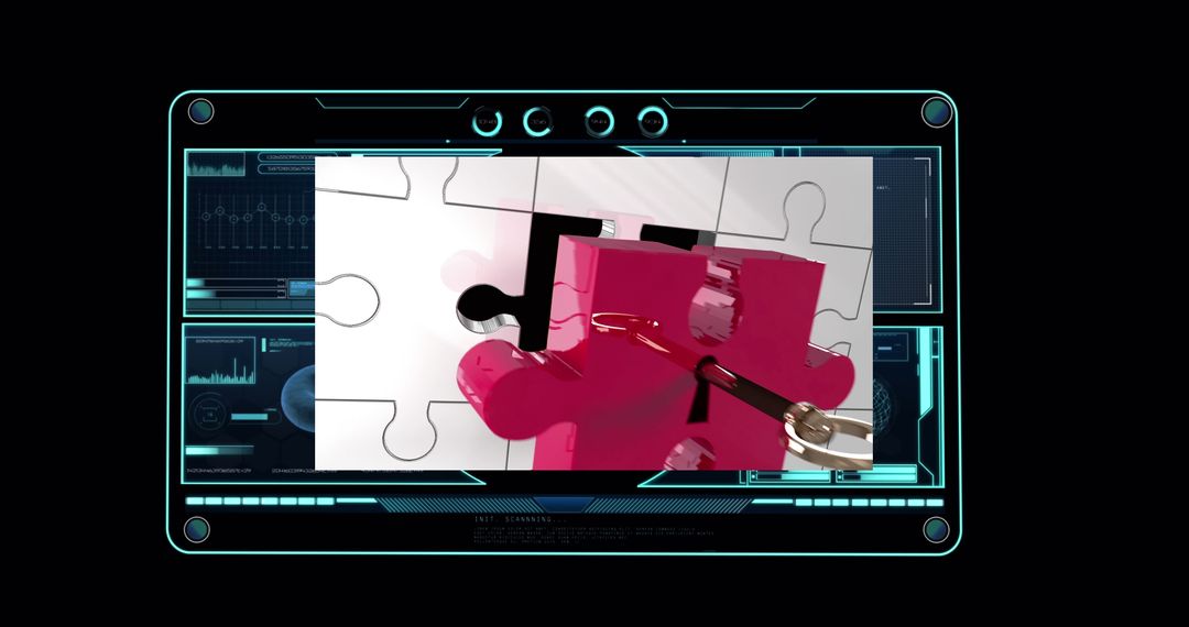 Futuristic Interface Analyzing Puzzle Piece for Solutions