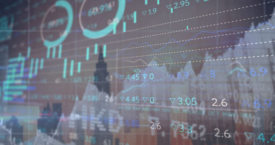 Digital Financial Data Over Cityscape Background: Global Economy Concept