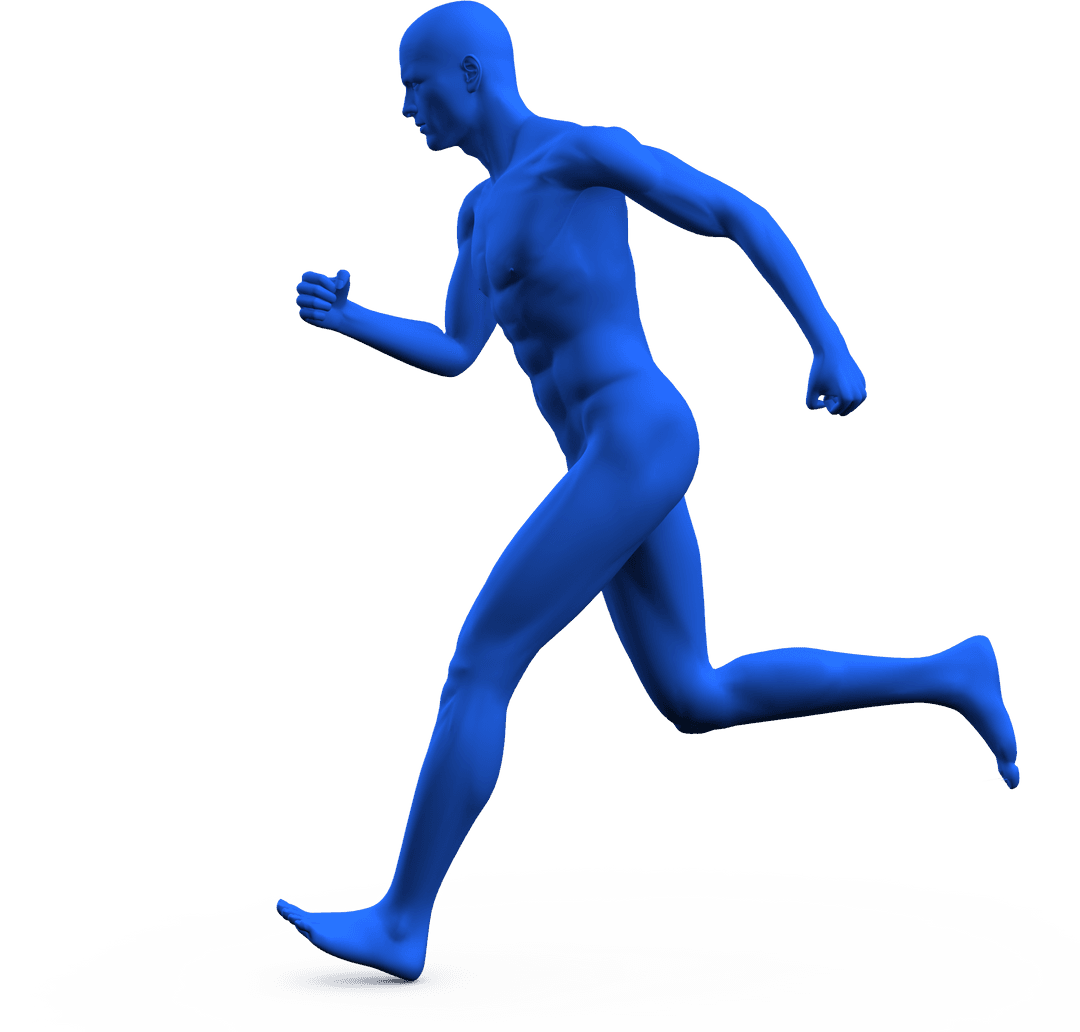 Dynamic Blue Running Man Silhouette on Transparent Background