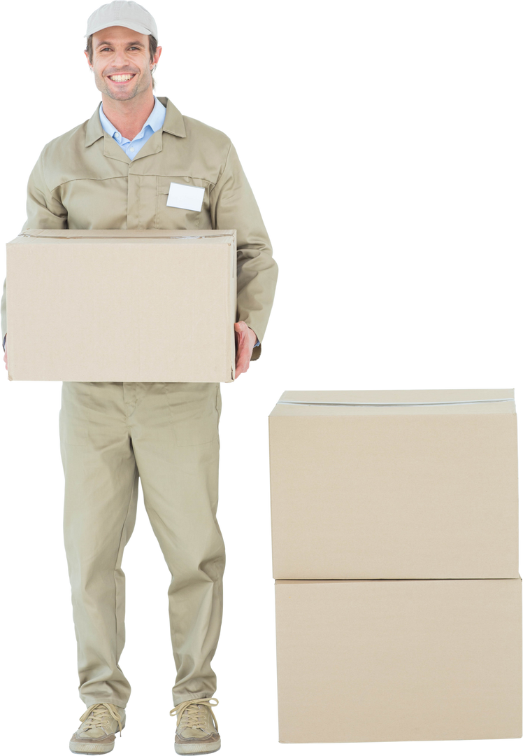 Transparent Delivery Worker Holding Cardboard Box Smiling - Download Free Stock Images Pikwizard.com