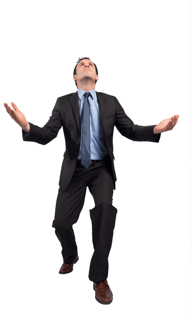 Transparent Businessman Posing with Arms Outstretched