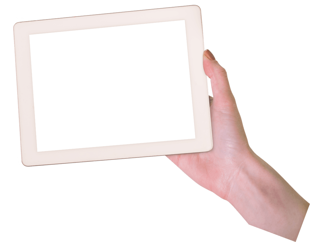 Caucasian Female Hand Holding Tablet with Transparent Background