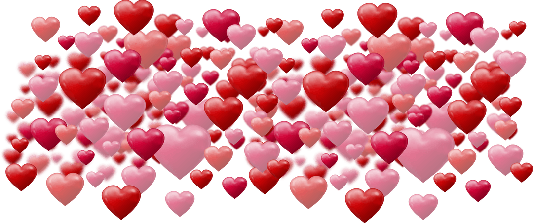 Red and Pink Hearts on Transparent Background