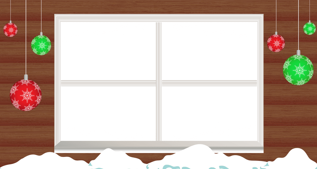 Transparent Snowy Window with Festive Lantern Pendants