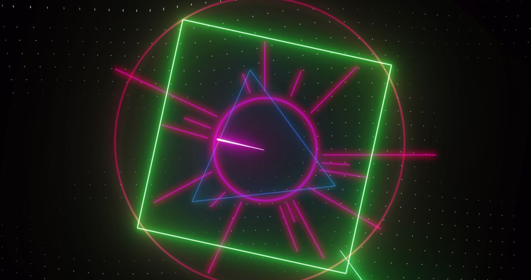 Dynamic Neon Shapes on Black Background with Magical Glow