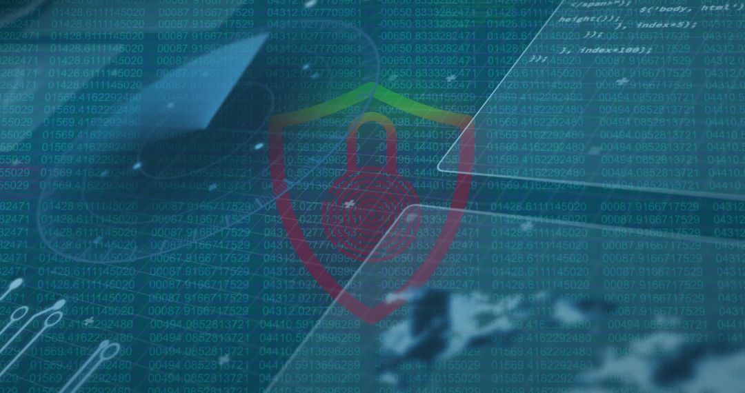 Cybersecurity Concepts with Digital Shield Icon Overlay