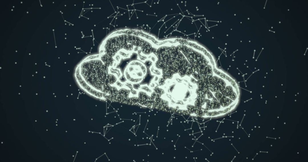 Digital Cloud with Cogs Illustration Overlaid on Tech Background