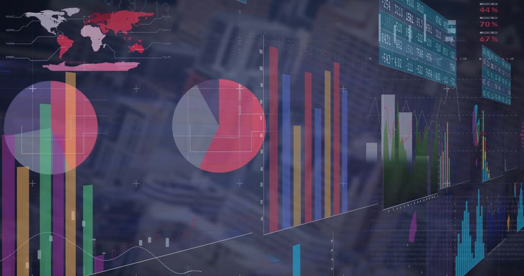 Digital Data Analytics Over World Map and Cityscape