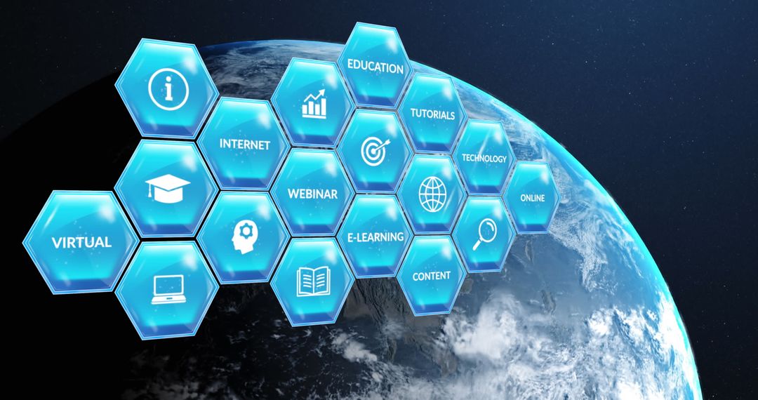 Global Digital Learning Concepts Display over Earth