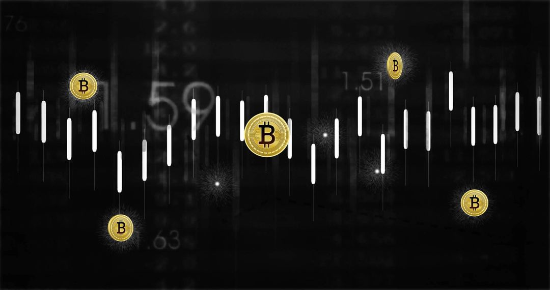 Bitcoin Icons with Financial Graph on Digital Background