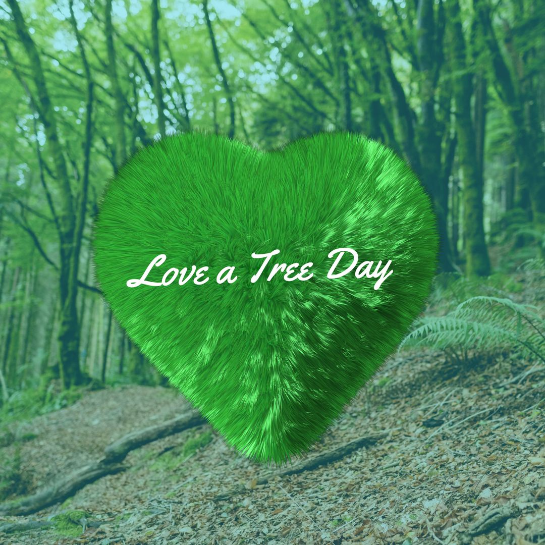 Celebrate Love a Tree Day with Vibrant Green Heart in Forest