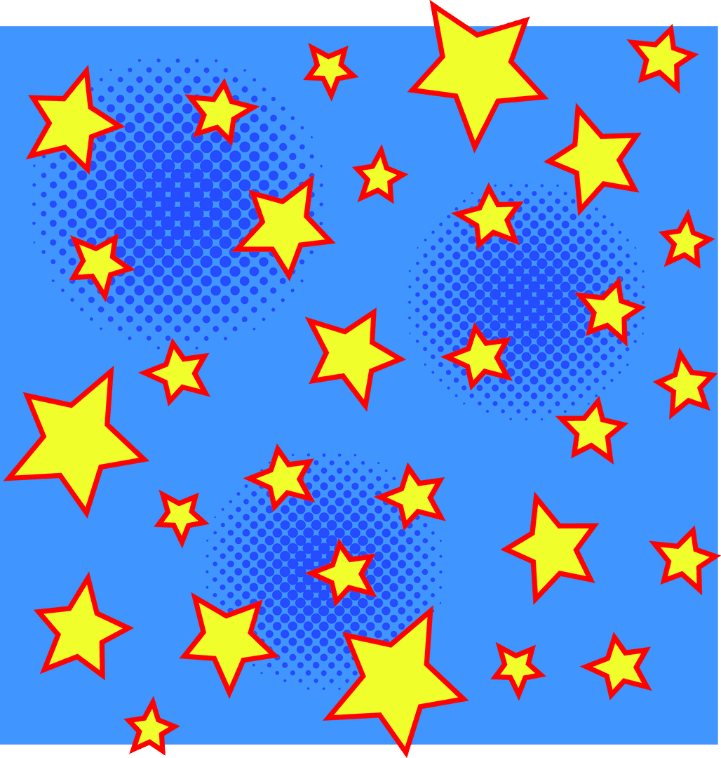 Retro Comic Style Yellow Stars Pattern on Transparent Background