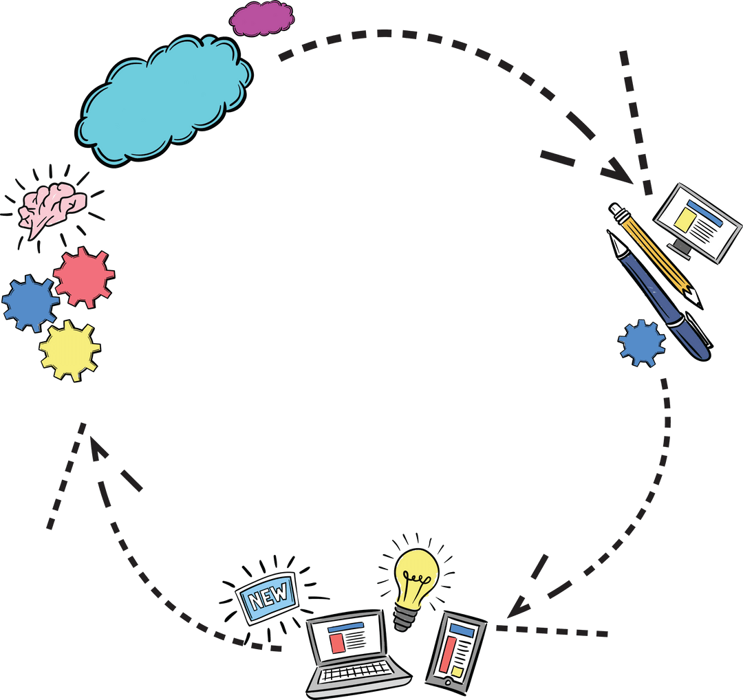 Brainstorming and Creativity Flowchart on Transparent Background