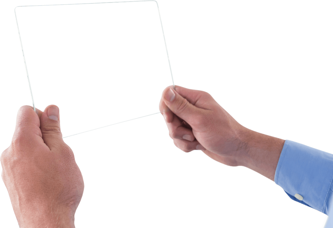 Businessman Holding Transparent Glass Interface for Multi-Touch Use