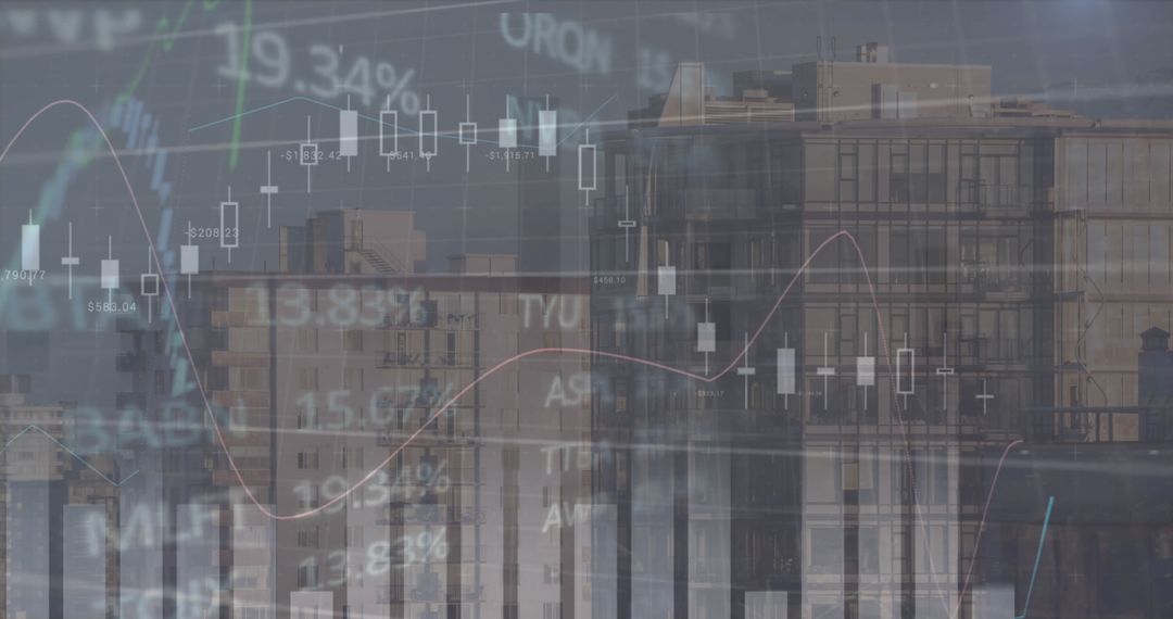Financial Market Data Overlay on Urban Skyscrapers