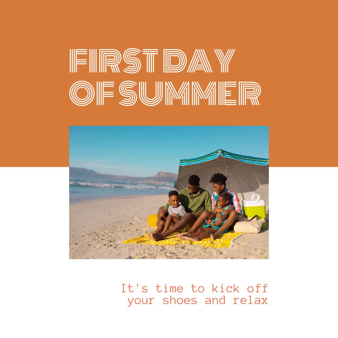 Happy Family Enjoying Beach Picnic on First Day of Summer