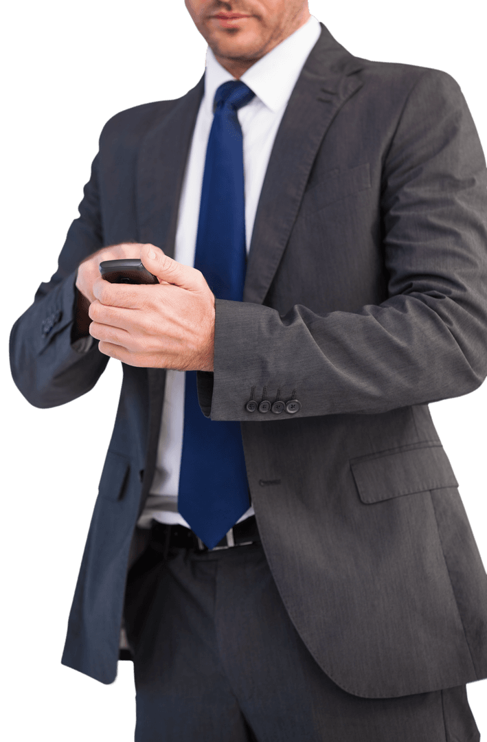 Businessman Texting Transparent Background for Corporate Project