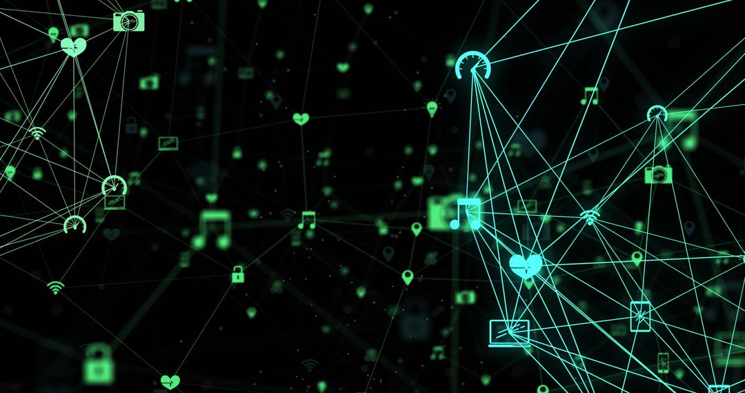 Modern Digital Network with Connectivity Icons and Neon Lines