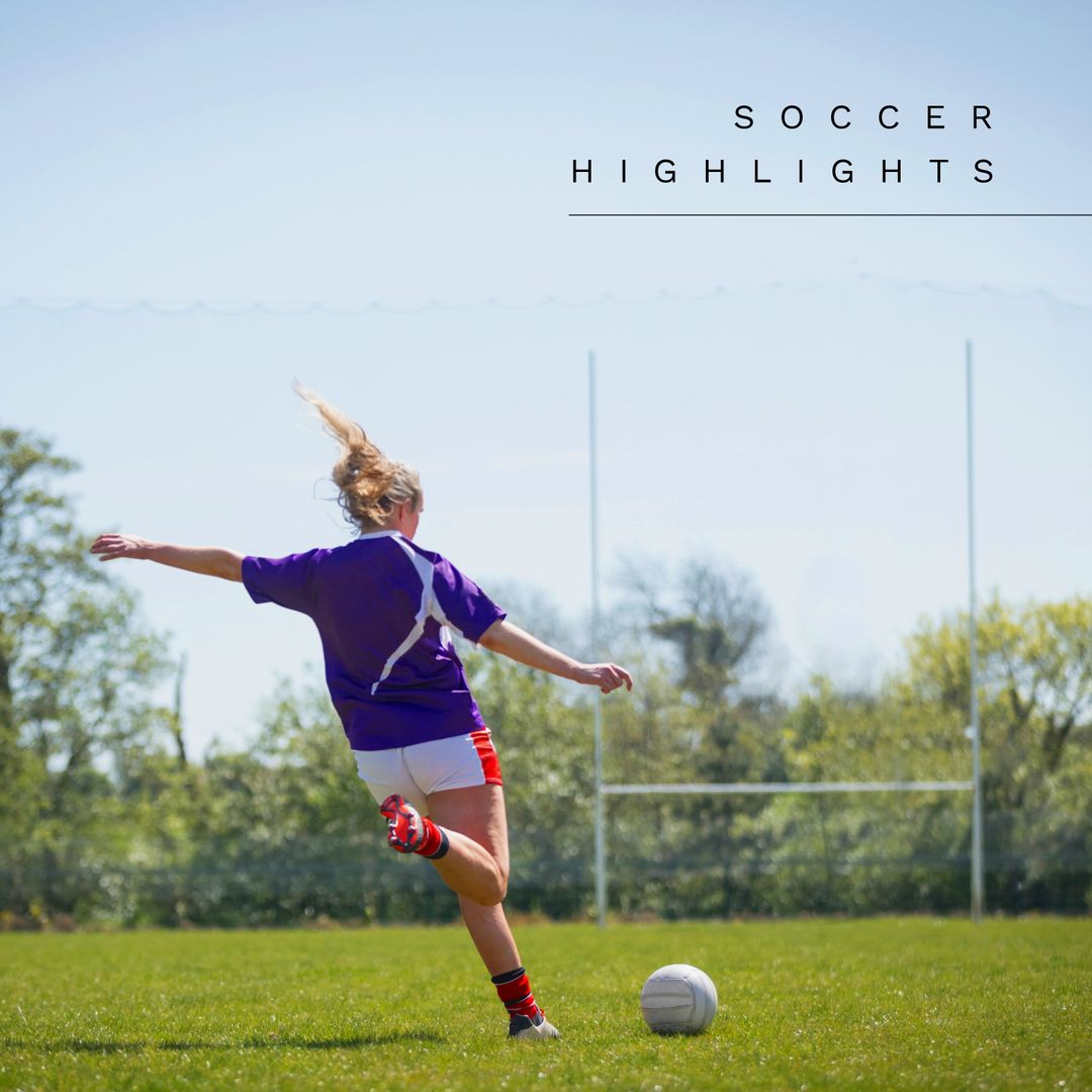 Female Soccer Player Kicking Ball on Sunny Pitch - Download Free Stock Templates Pikwizard.com