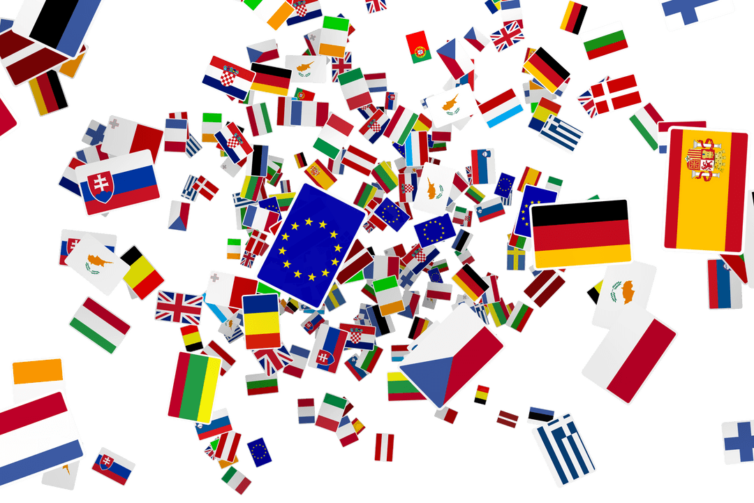 Floating World Flags on Transparent Background for Global Themes