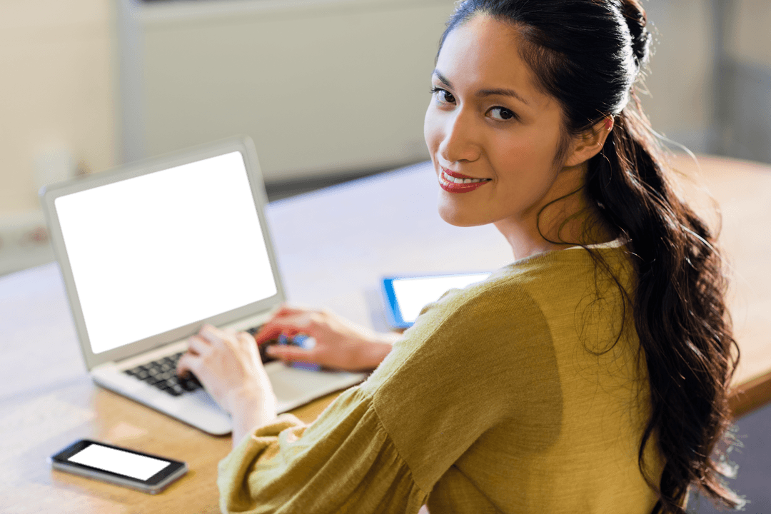 Transparent Background of Woman Using Laptop in Office