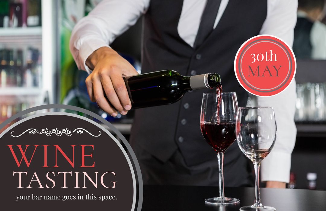 Wine Tasting Event Invitation with Sommelier Pouring Red Wine