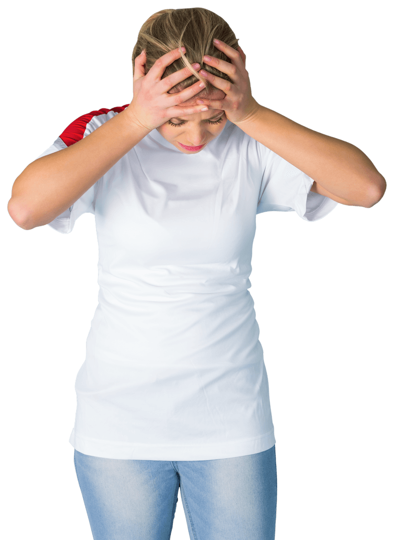 Transparent View of Disappointed Football Fan Clutching Head