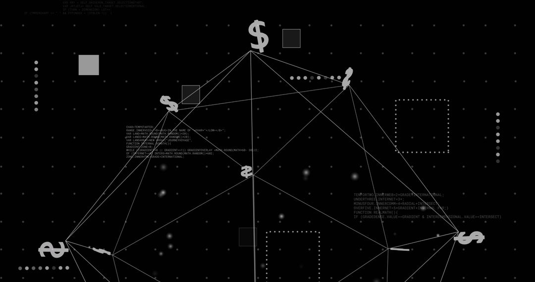 Digital Network and Currency Symbols on Black Background