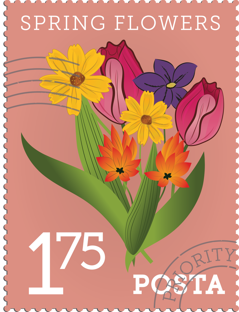 Transparent Spring Flower Postage Stamp Illustration with Bright Colors - Download Free Stock Images Pikwizard.com