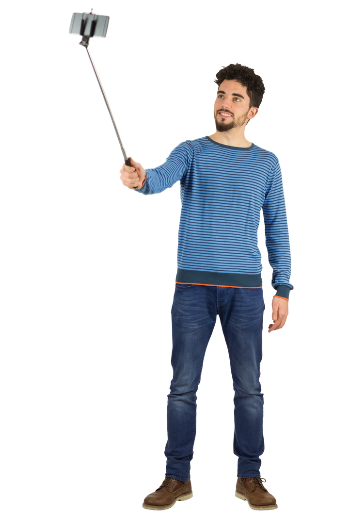 Casual Man Taking Selfie with Stick on Transparent Background - Download Free Stock Images Pikwizard.com