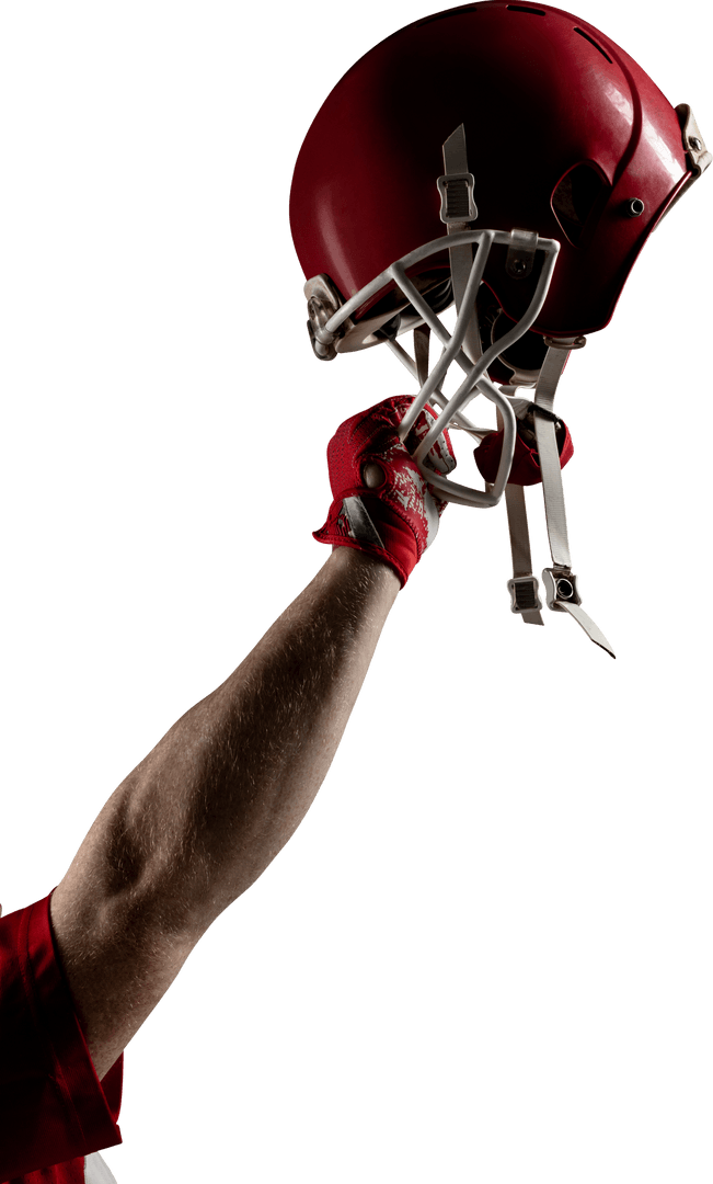 Transparent Close-Up of American Football Player Celebrating with Raised Helmet