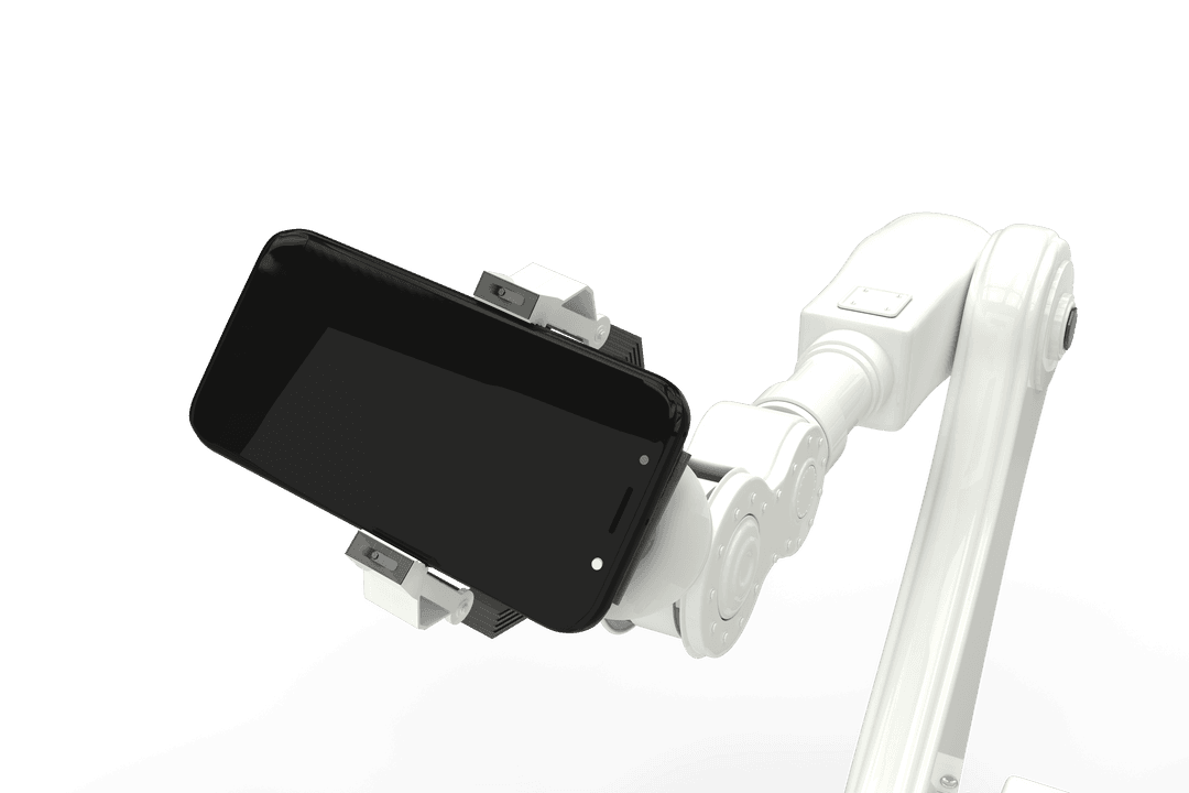 Transparent Background: Robotic Arm Holding Smartphone Digitally Rendered