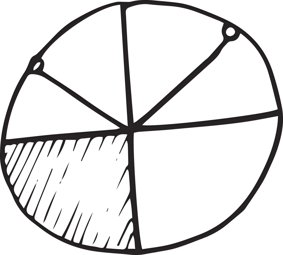 Transparent Hand-Drawn Line Art Pie Chart with Sections