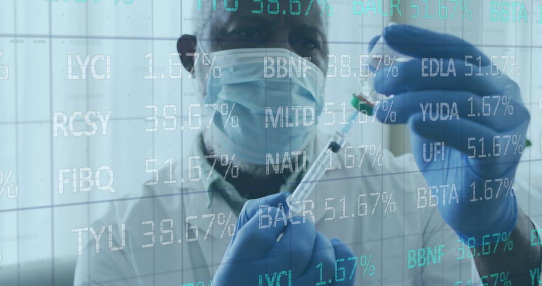 Doctor Analyzing Medical Data with Vaccine Syringe in Hand