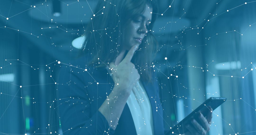 Businesswoman Analyzing Financial Data with Global Connectivity