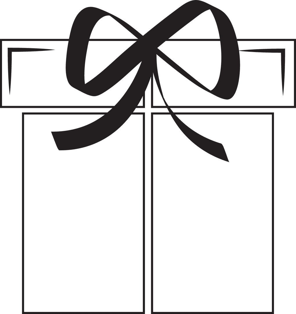 Decorative Gift Box Outline with Black Ribbon on Transparent