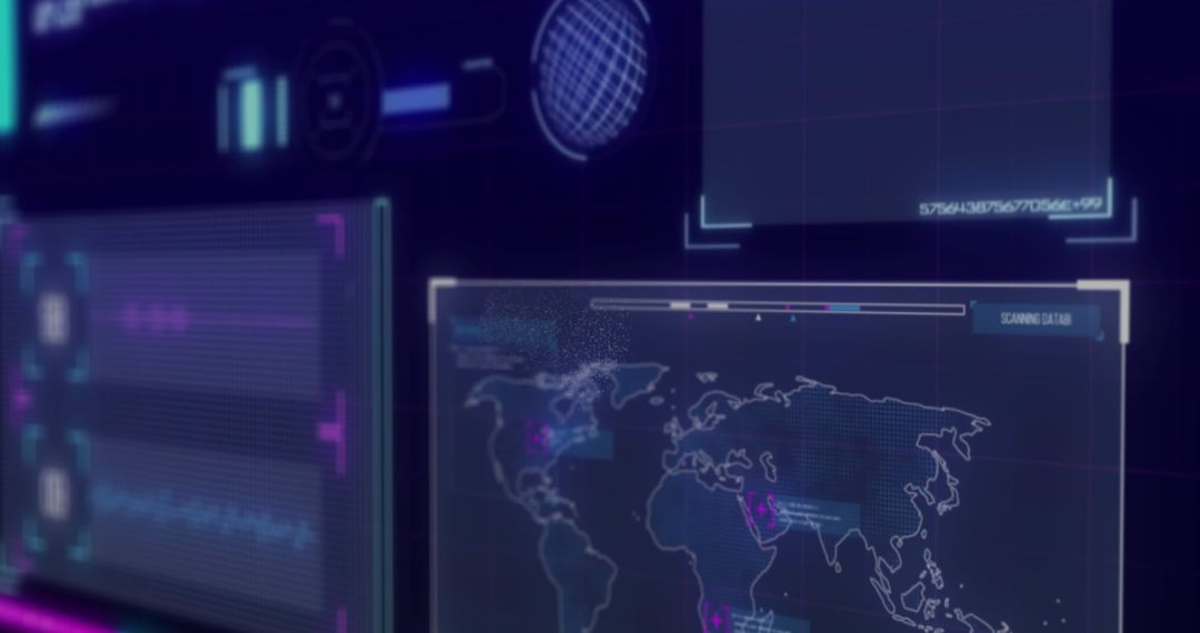 Futuristic Data Interface with World Map and DNA Illustration