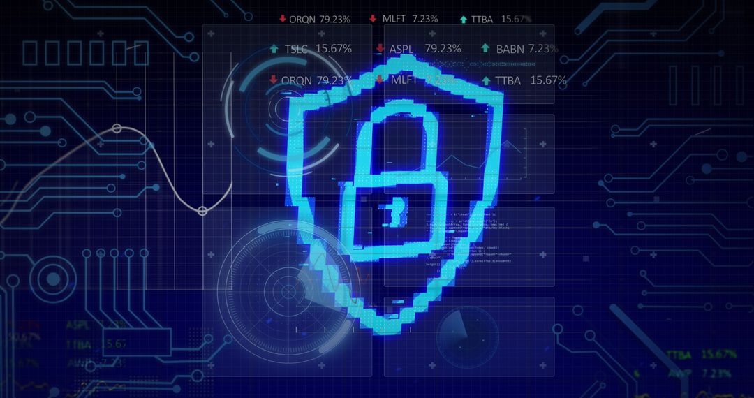 Cybersecurity Concept with Digital Padlock on Futuristic Background