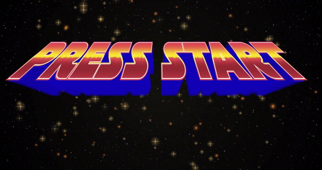 Retro Gaming PRESS START Text in Space with Gradient Effect