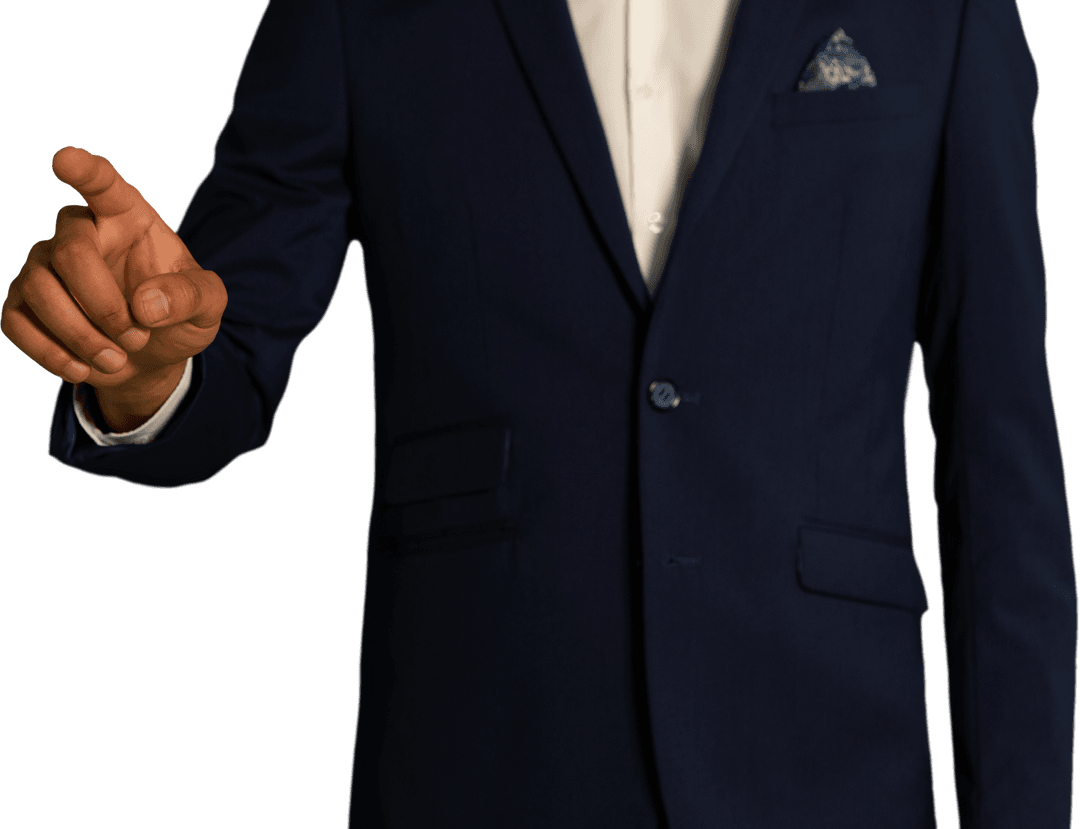 Businessman in Suit Touching Invisible Transparent Screen Close-Up