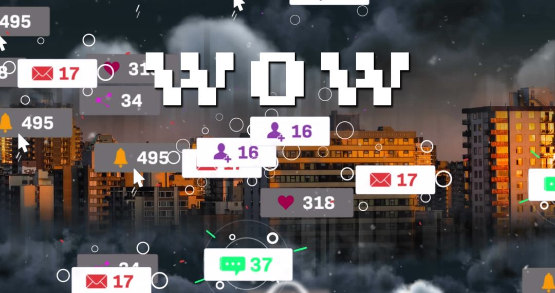 Social Media Numerical Growth Over Cityscape