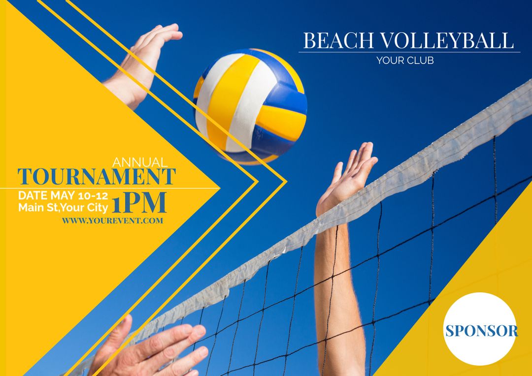 Exciting Beach Volleyball Tournament Promotion with Game Action - Download Free Stock Templates Pikwizard.com