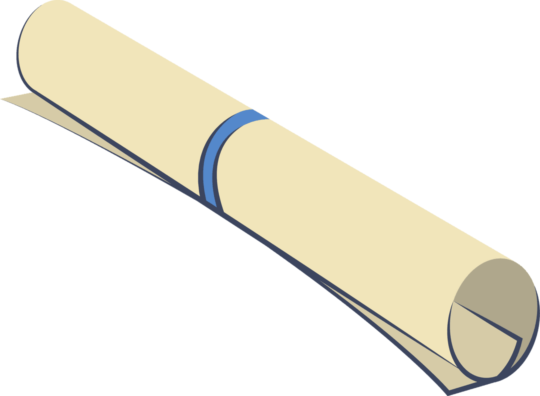 Vintage Parchment Scroll with Blue Band on Transparent Background