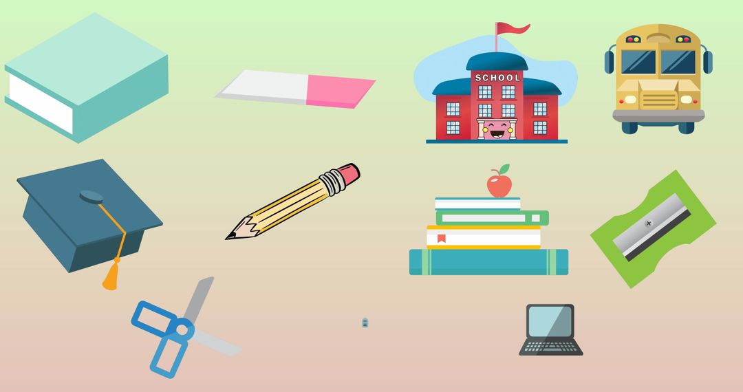 Colorful School Icons on Gradient Background Symbolizing Education