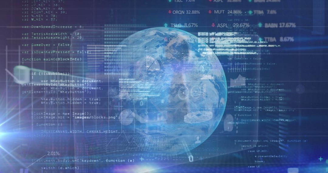 Data Processing Over Digital Globe in Blue Background